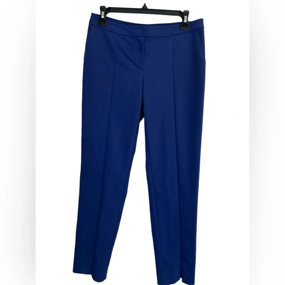 St John Knit Pleated Trousers Womens Size 4 Royal Blue Ankle Slit Tapered Leg - Picture 1 of 9